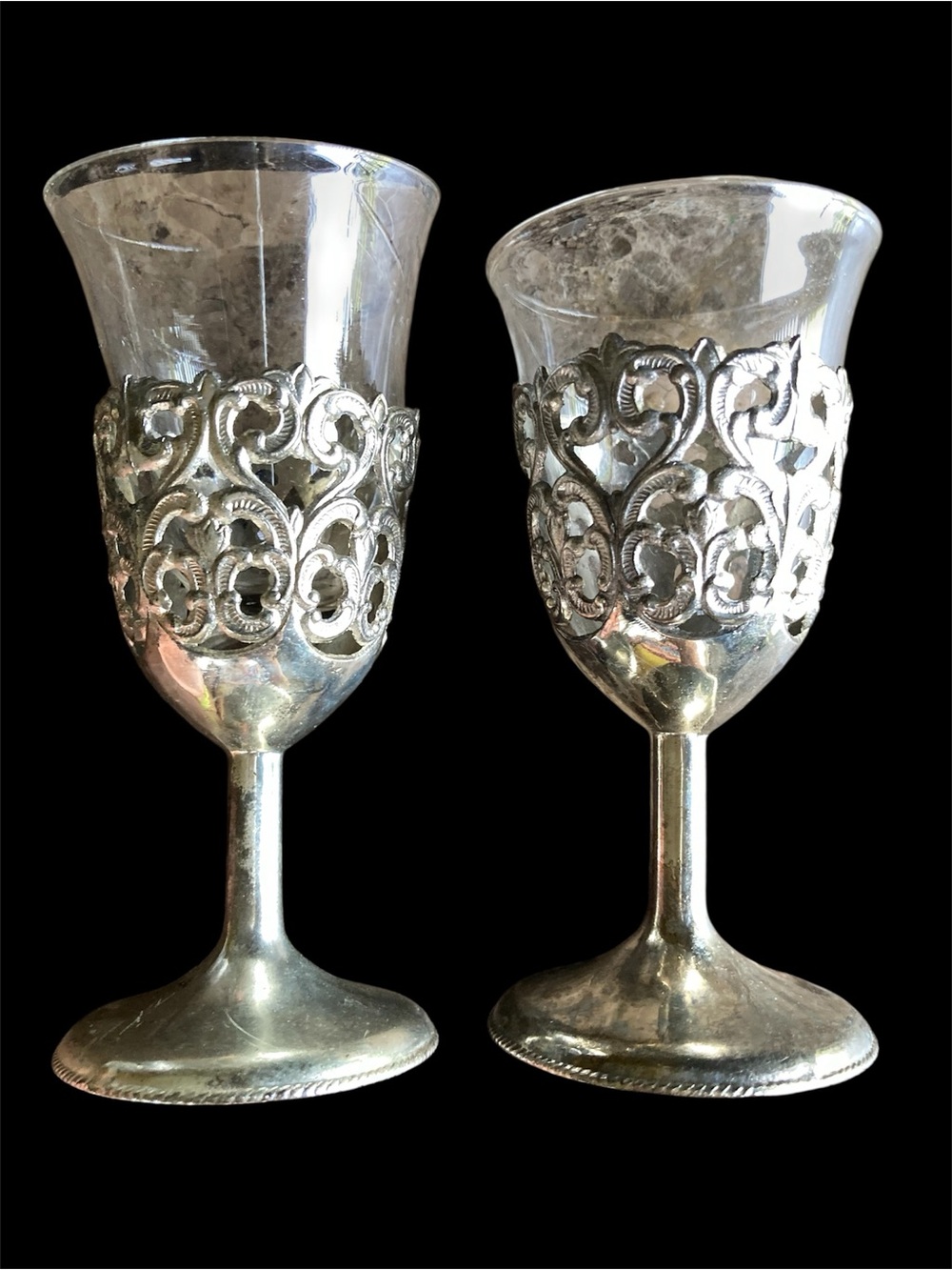 Vintage Silver Mini Chalice Goblets Cordial Shot Glass Fancy Goth Decor For 2